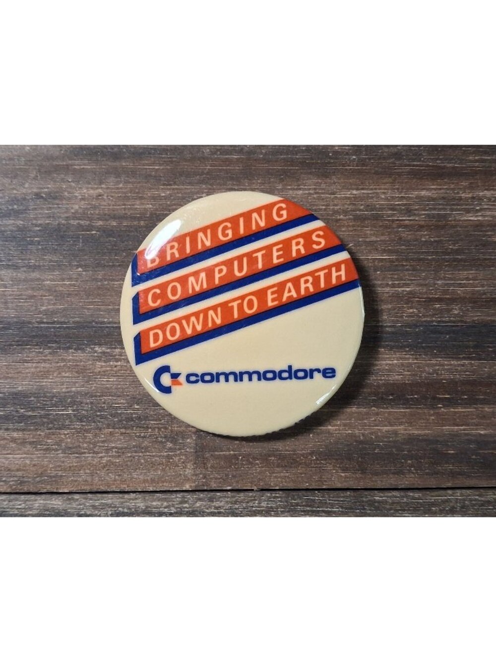 Vintage Commodore Computer Pin Bringing Down To Earth Bag Vest Apron Gear